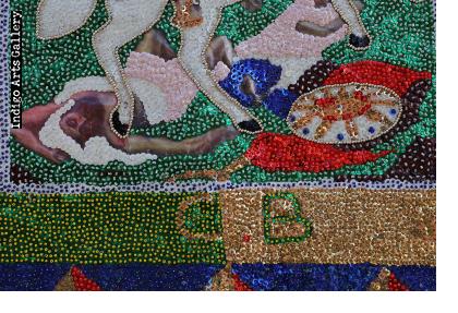 St. Jacques Majeur - Ceremonial Vodou Flag with fringe by Clotaire Bazile