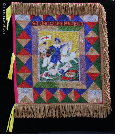 St. Jacques Majeur - Ceremonial Vodou Flag with fringe by Clotaire Bazile