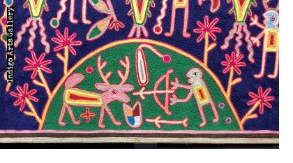 The Three Shamans and the Three Eagle Gods - Nierika Yarn Painting