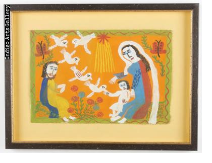 Christ child receiving flock of doves