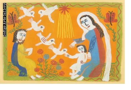 Christ child receiving flock of doves