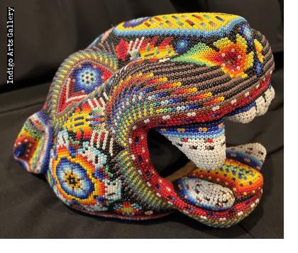 Large Jaguar Head/Mask - Huichol Beaded Sculpture