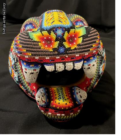 Large Jaguar Head/Mask - Huichol Beaded Sculpture