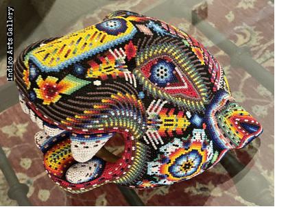 Large Jaguar Head/Mask - Huichol Beaded Sculpture