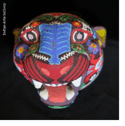 Medium Jaguar Head/Mask - Huichol Beaded Sculpture
