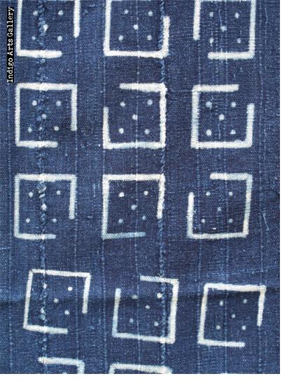 Indigo stitch-resist-dyed strip-weave cloth