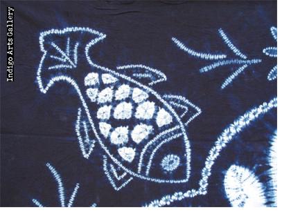 Indigo stitch-resist-dyed cotton cloth