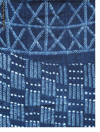Indigo stitch-resist dyed strip-weave cloth