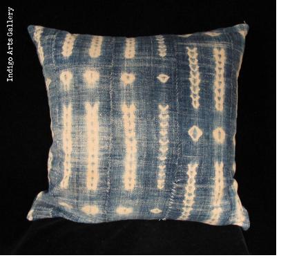 Vintage Indigo Tie-dye Pillow from Burkina Faso