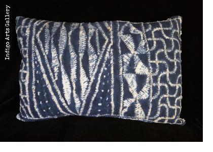 Vintage Indigo Resist-dye "Ndop" Cloth Pillow from Cameroon