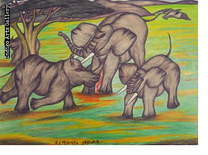Battle of Rhinos and Elephants