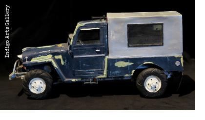 Blue Willys Jeep Taxi Sculpture