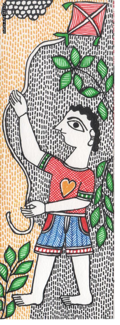 Flying a kite - miniature painting
