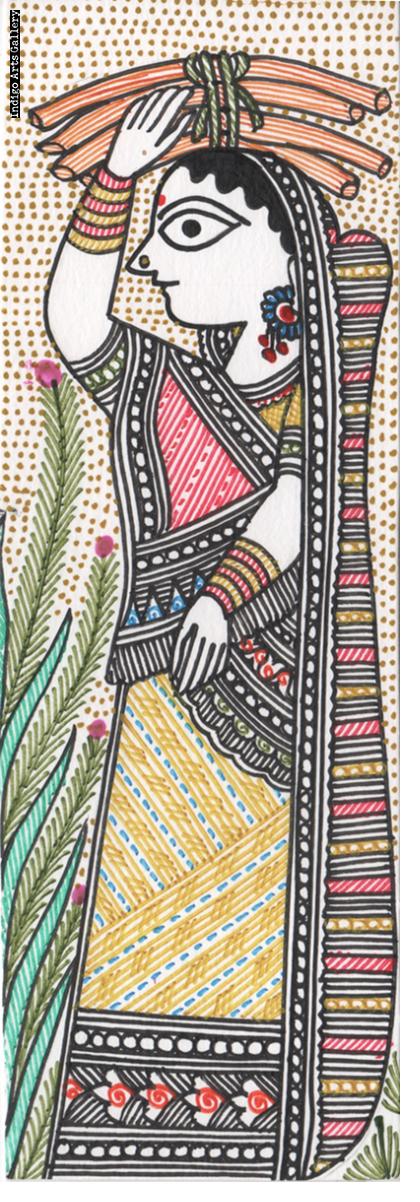 Woman carrying firewood - miniature painting