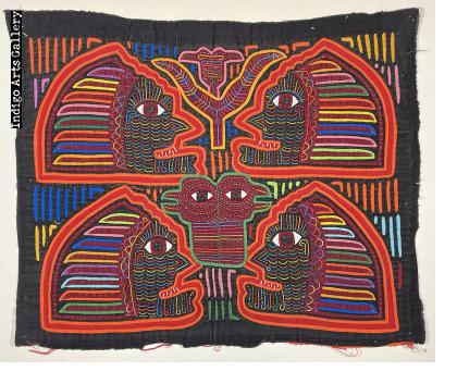 Four Faces and Two Birds - Vintage Mola from Panama