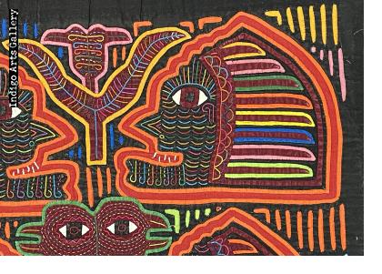 Four Faces and Two Birds - Vintage Mola from Panama