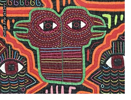 Four Faces and Two Birds - Vintage Mola from Panama