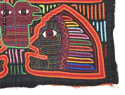 Four Faces and Two Birds - Vintage Mola from Panama