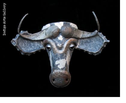 Recycled Steel Wildebeest Mask from Zimbabwe