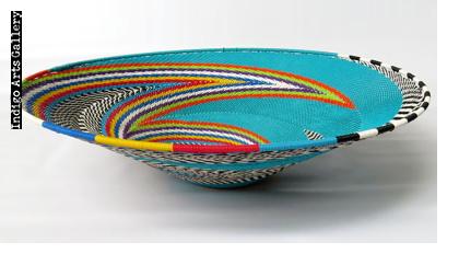 Imbenge Telephone Wire Basket - Large shallow flared shape - Turquoise Multicolor
