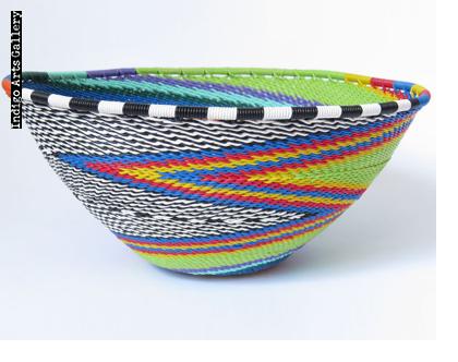 Imbenge Zulu Telephone Wire Basket (bowl shape)  - Green Multicolor