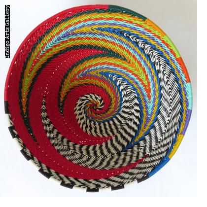 Imbenge Zulu Telephone Wire Basket (bowl shape) Red Multicolor
