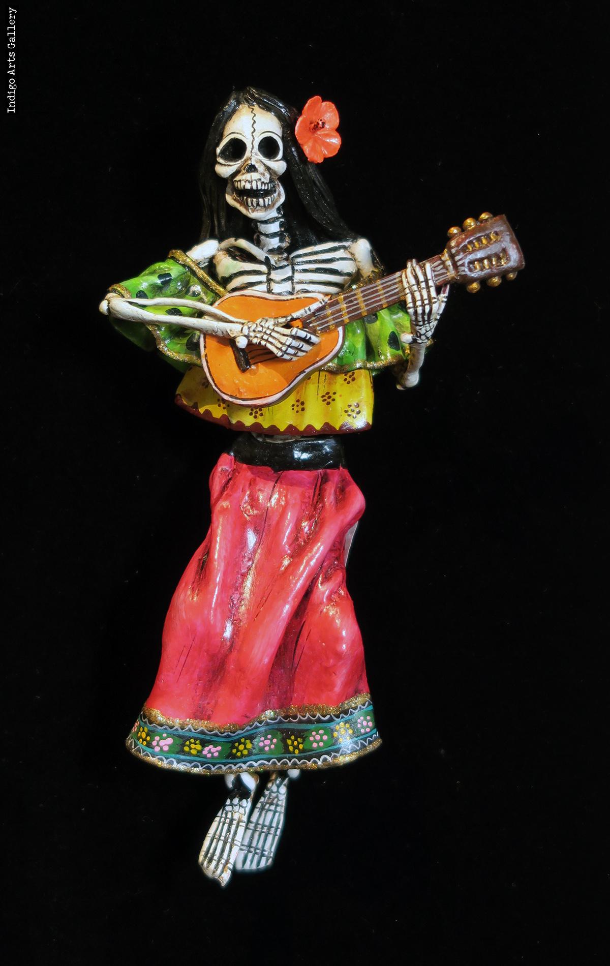 Calavera con Guitarra - Retablo figure | Indigo Arts