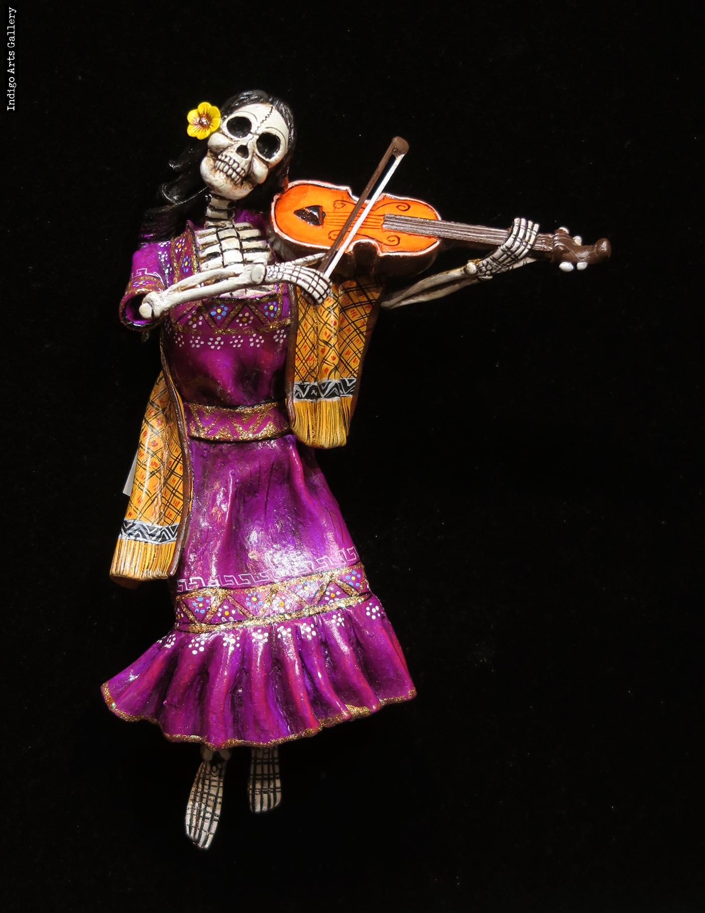 Calavera Violinist - retablo sculpture | Indigo Arts