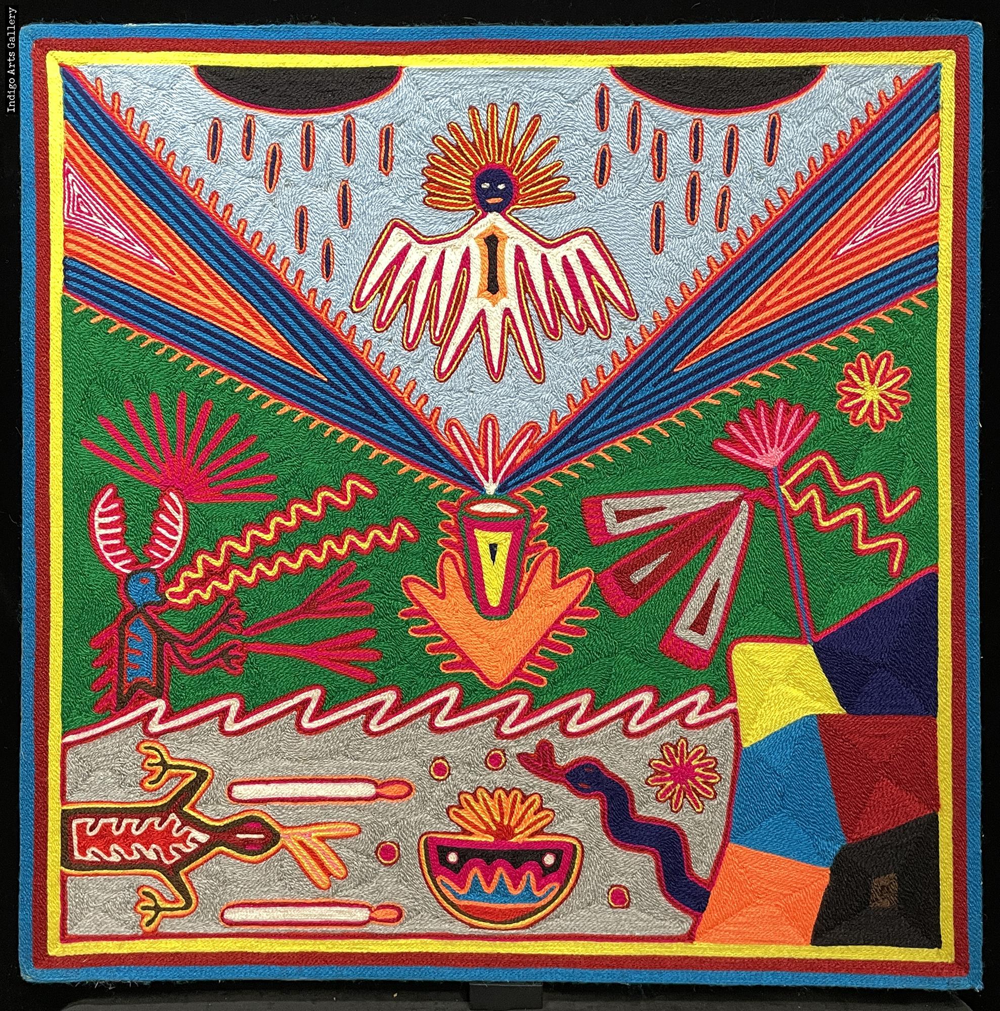 The Sacred Place of Shadows - Nierika Yarn Painting | Indigo Arts