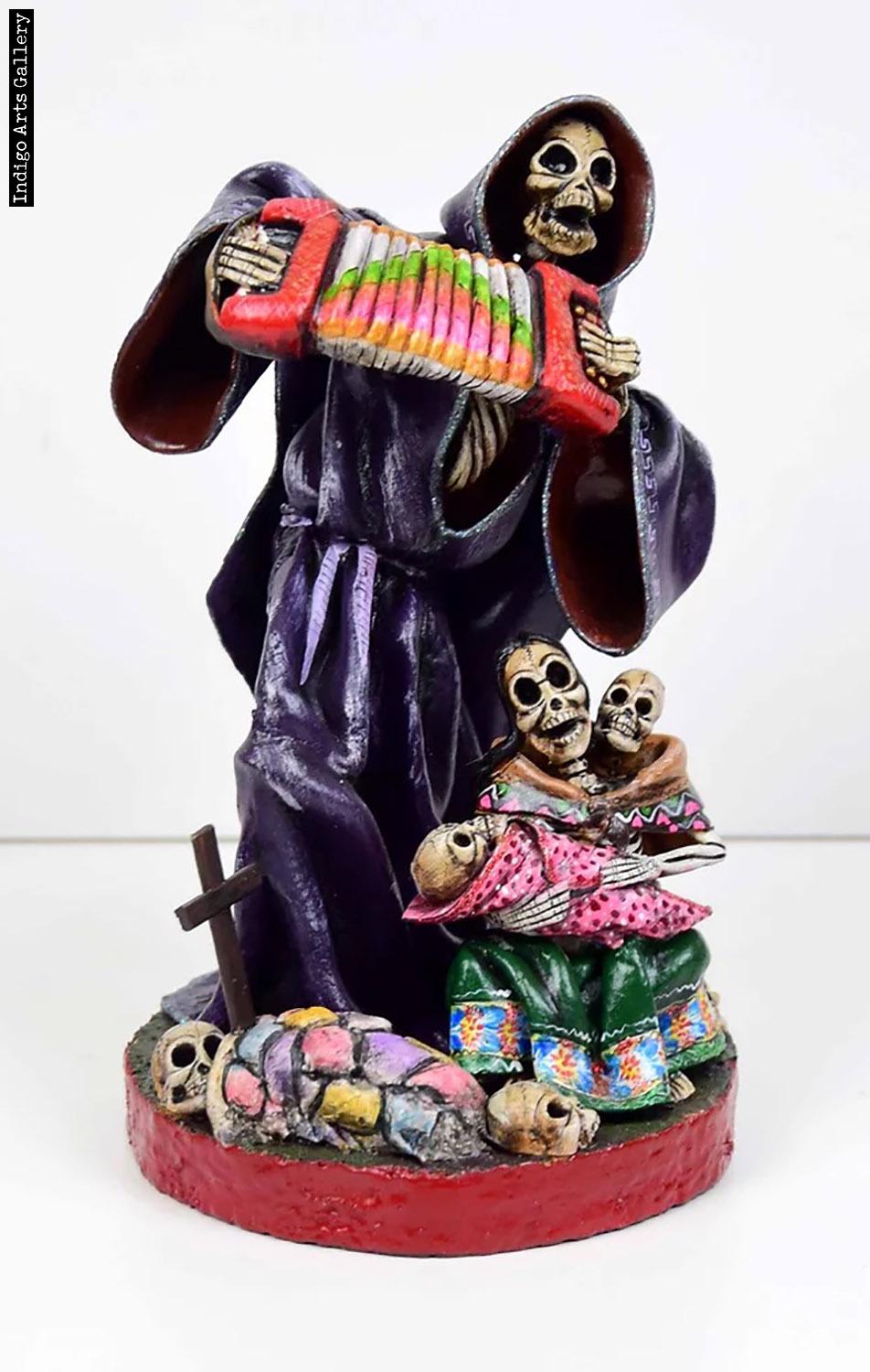 Grim Reaper with Accordion - Calavera Sculpture | Indigo Arts
