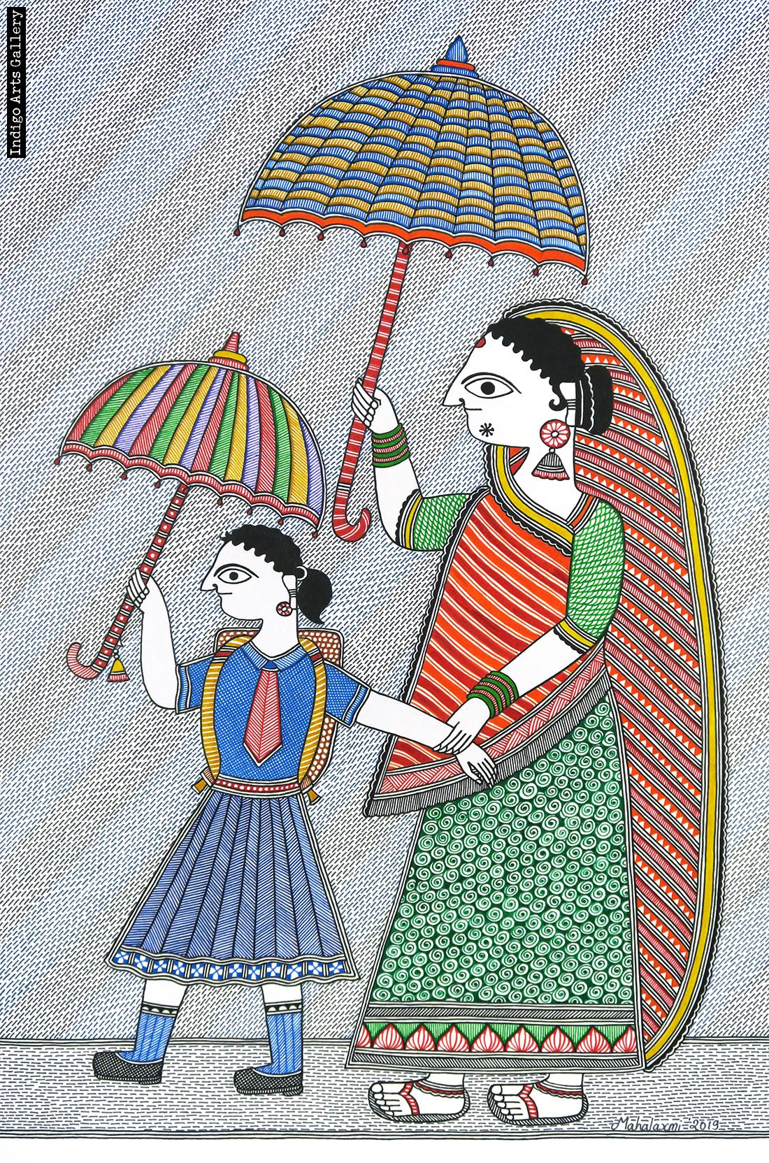 Mother and Daughter Going to School | Indigo Arts