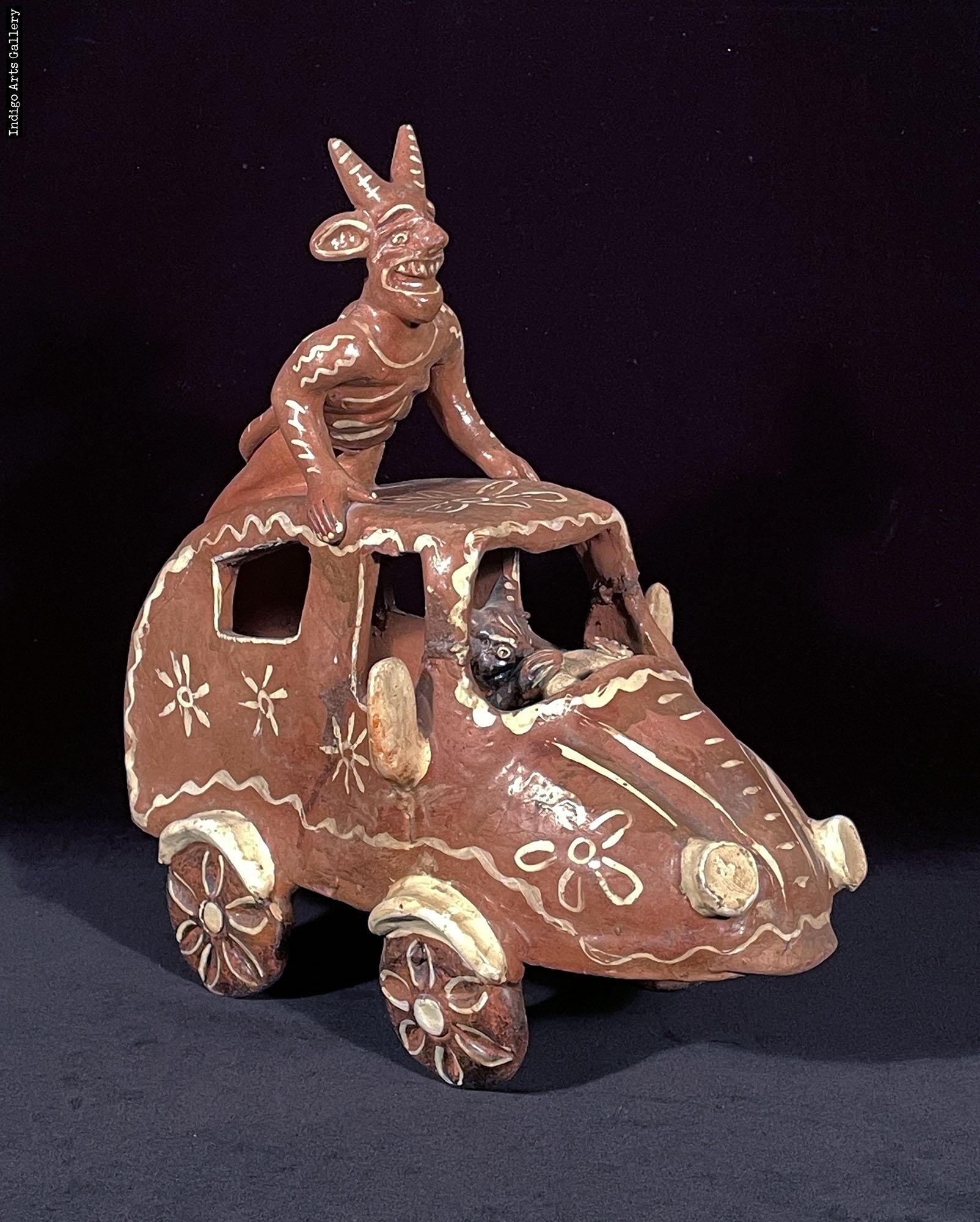 Cochito de Ocumicho - Vintage Ceramic Vehicle with Devils | Indigo