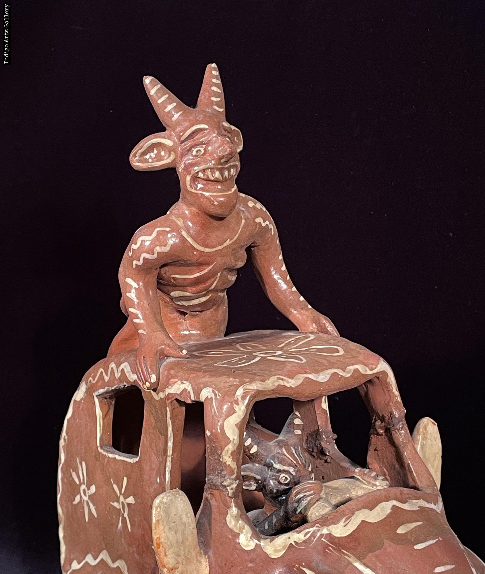 Cochito de Ocumicho - Vintage Ceramic Vehicle with Devils | Indigo
